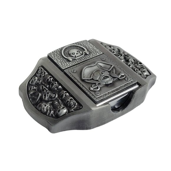 Antique Silver Finish Metal Pirate Skulls Lighter Belt Buckle - - Picture 4 of 10